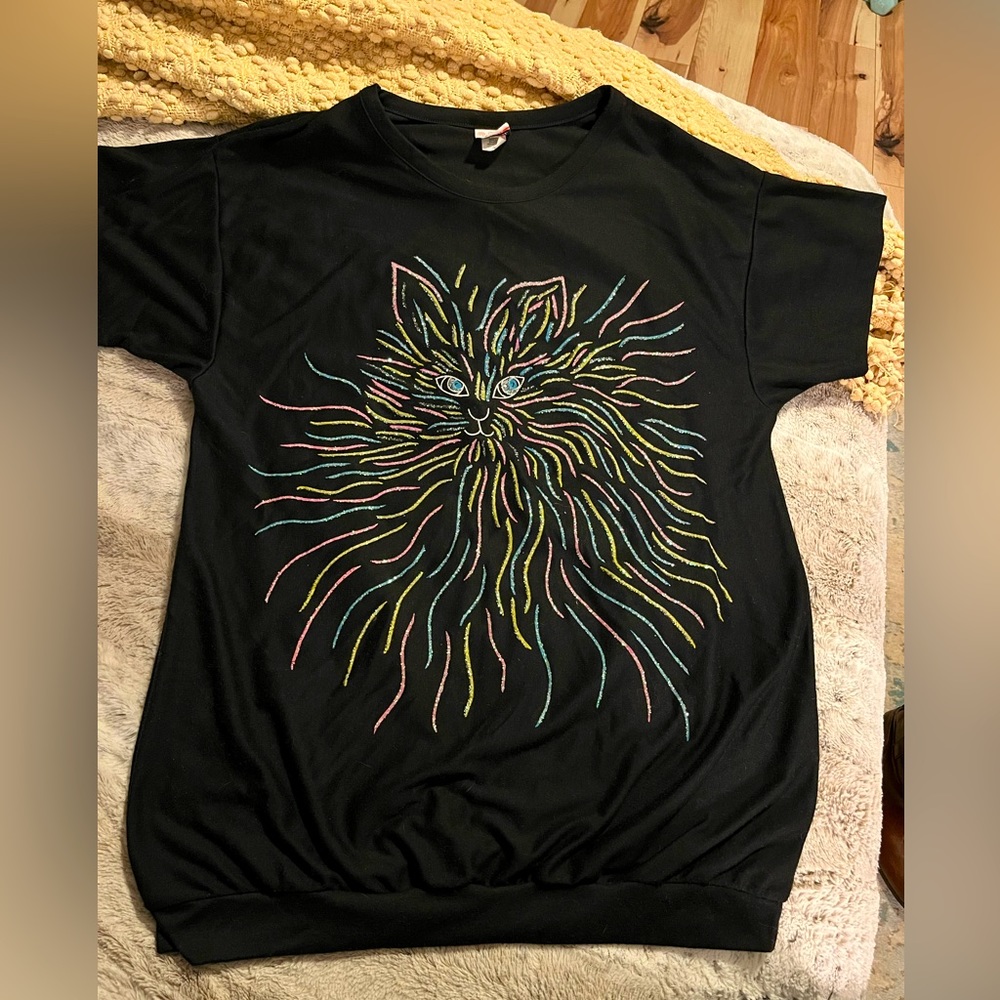 Vintage 80’s Nancy Scott RARE Glittery Retro Cat Large Shirt Top Size 38 L